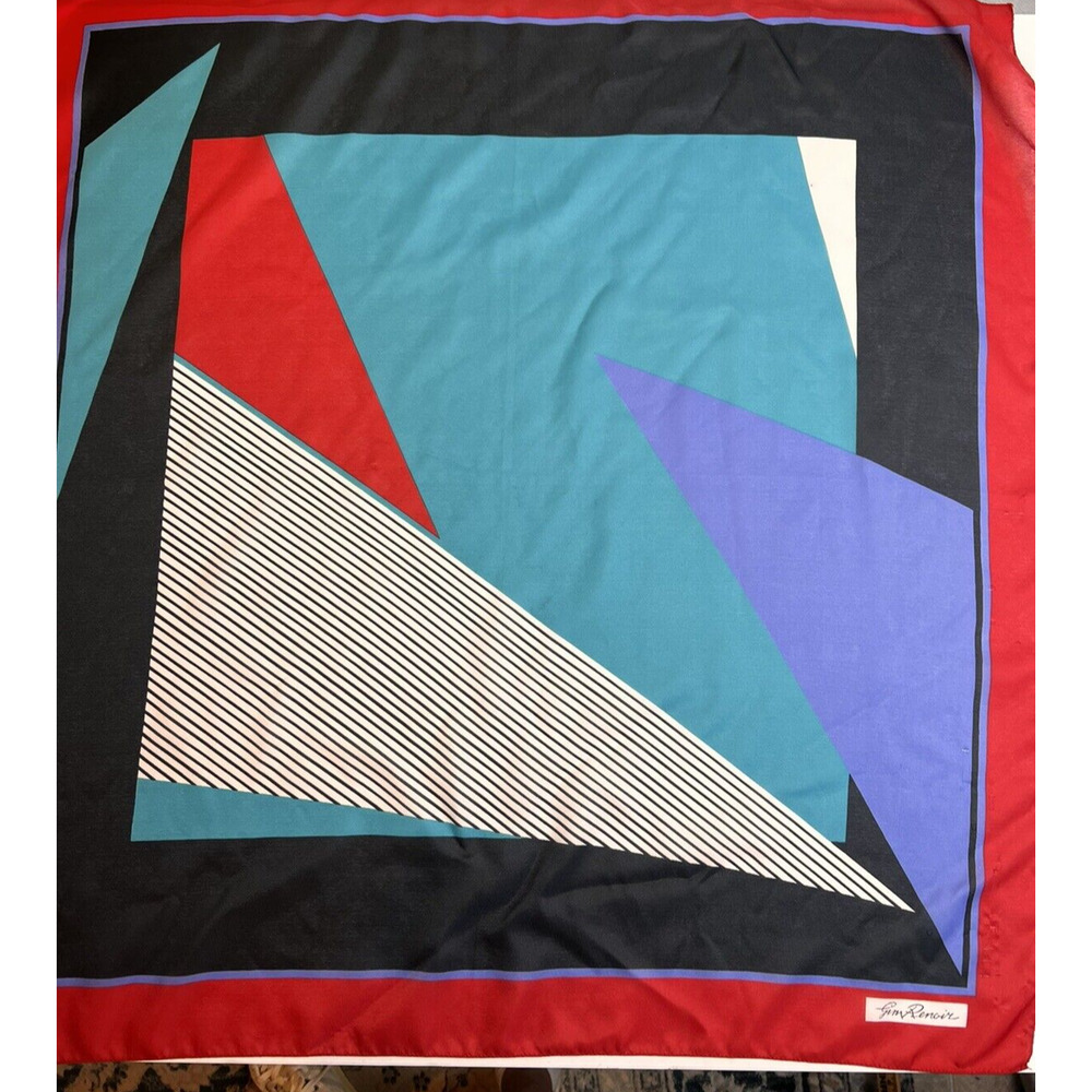 Gim Renoir 31 Square Scarf Red Blue Green Color Block Preppy Fashion Accessory
